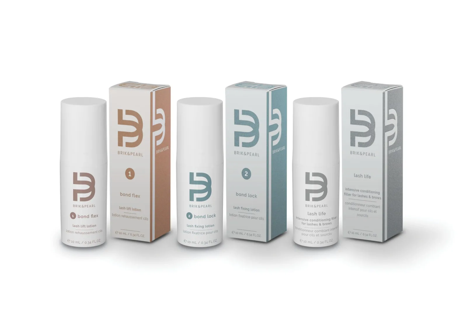 Brik & Pearl bond flex, bond lock and lash life, with packaging